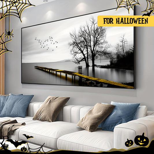 1pc Seaside Birds & Trees Wall Art Canvas Poster - Waterproof & Odorless, Frameless Modern Landscape Print for Living Room, Bedroom, Bar - Ideal Halloween & Christmas Gift for Friends & Family, Indoor/Outdoor Decor, Coastal H