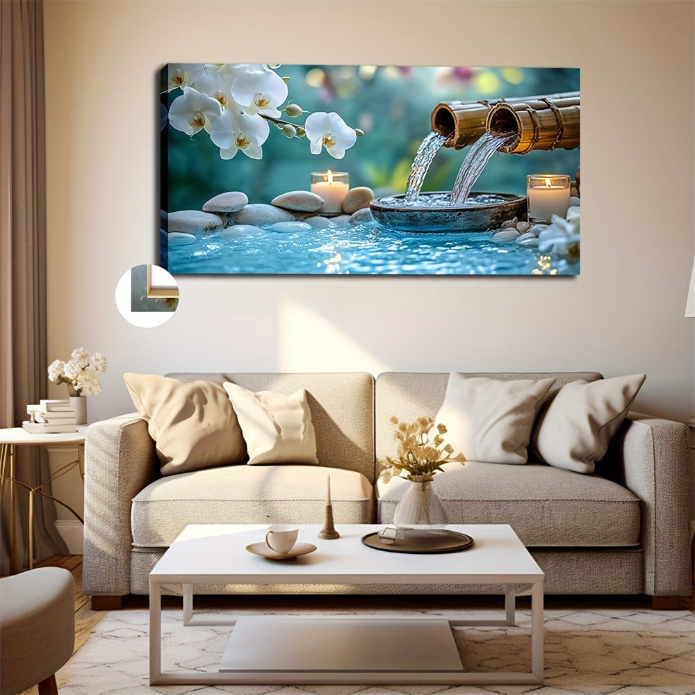 [Serene Canvas Art] 20x40 Inches Large Framed Canvas Wall Art | Serene White Pebble Design with Candlelit Ambiance, Ideal for Home, Office, Bedroom, Living Room Decor, Tranquil Room Accent, Candlelit Scene, Realistic Stone Te
