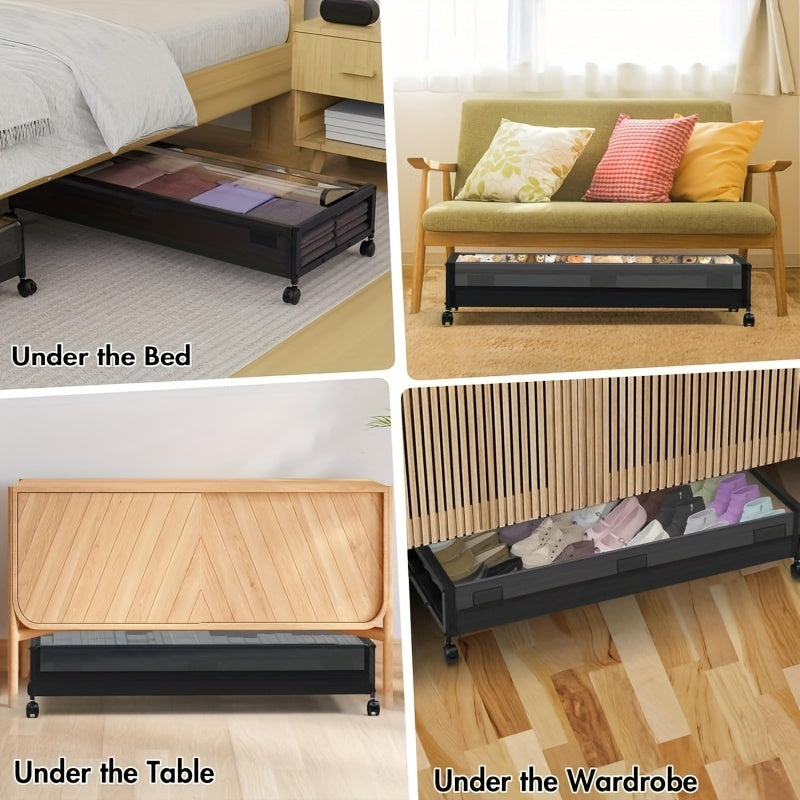 4-Pack Under Bed Storage Bins with Wheels, 54L Large Capacity Metal Rolling Drawers with Clear Lids – Perfect for Clothes, Shoes, Blankets, Toys, and Books Organizer, Mobile Storage Solution | Classic Design | Spacious Rect