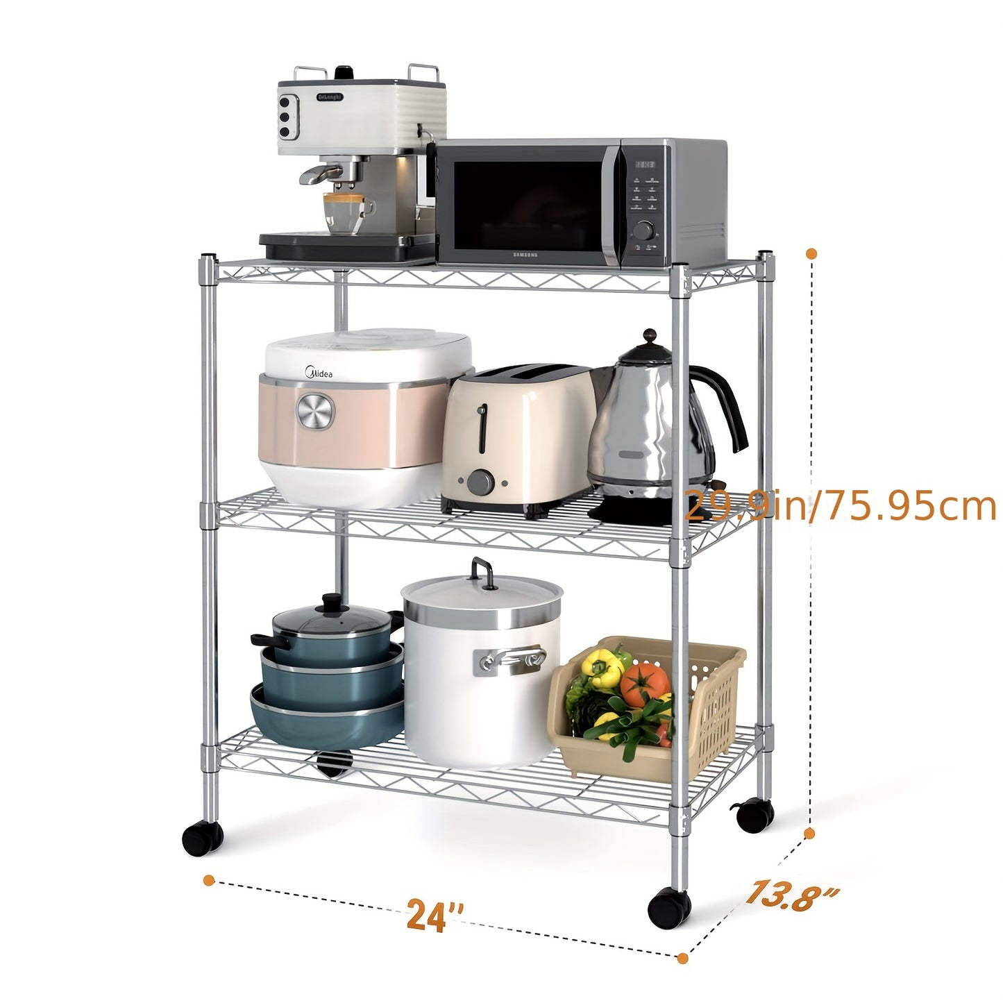 Simple Deluxe Heavy Duty 3-Shelf Adjustable Steel Wire Shelving Unit with Wheels, Chrome Finish - 13.8"W x 23.6"D x 40.5"H, 750 lbs Capacity, Easy No-Tool Assembly for Kitchen, Pantry, Garage, or Office Organization, Kitchen