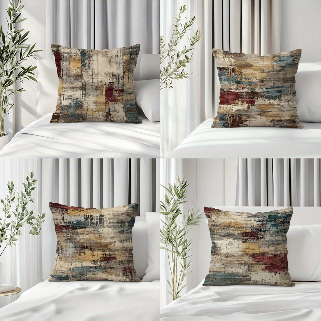 4pcs Abstract Paint Strokes Texture Pattern 18x18 Inches, Decorative Brown Throw Pillow Covers Set for Couch Sofa Bedroom Living Room Car