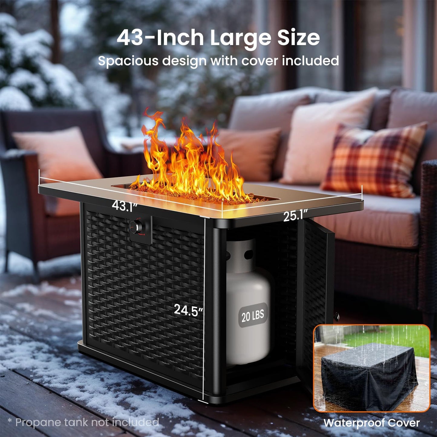 AMADA HOMEFURNISHING 43" Outdoor Dining Table with Fire Pit | 60, 000 BTU Propane Gas Fire Pit Table, Waterproof Cover, Removable Lid & Cup Holders | Patio, Backyard, Garden Seating Furniture