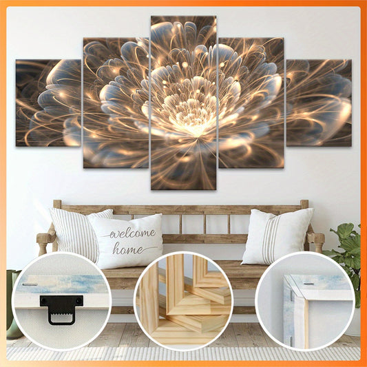 2D Flat, [2D FLAT] 5pcs Wooden Framed Canvas, Buddhist for Lotus Theme Poster, Pattern Art for Home Decoration, Wall Decor for Living Room, Bedroom, Office, Bar, Restaurant, High Quality Waterproof Painting, HD Artwork., 2D F