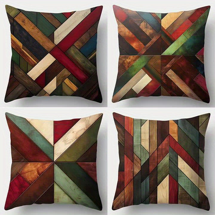 4pcs Modern Geometric Sofa Cushion Cover, 17.7*17.7 Inches, Printed on One Side, Printed Zipper Closure, Machine Washable, Multifunctional Upholstery, Ideal for Living Room, Bedroom, Patio Decoration