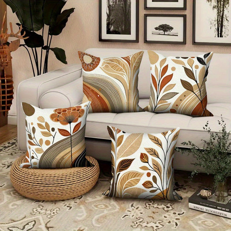 Single-sided 4pcsFloral Pillowcases DoubleSided Polyester Cushion Covers with Zipper Closure Earth Tone and Complex Patterns Machine Washable Suitable for Living Room Bedroom Sofa Decoration Bedroom Accessories|Bohemian Style