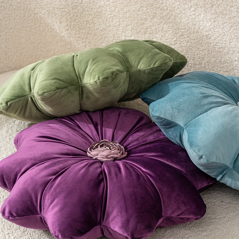 Luxurious Velvet Flower-Shaped Throw Pillow with Pillow Core - Elegant Round Cushion for Sofa, Bed, Living Room Decor, Christmas Home Decoration, Hand Wash Only, Perfect Gift for Family