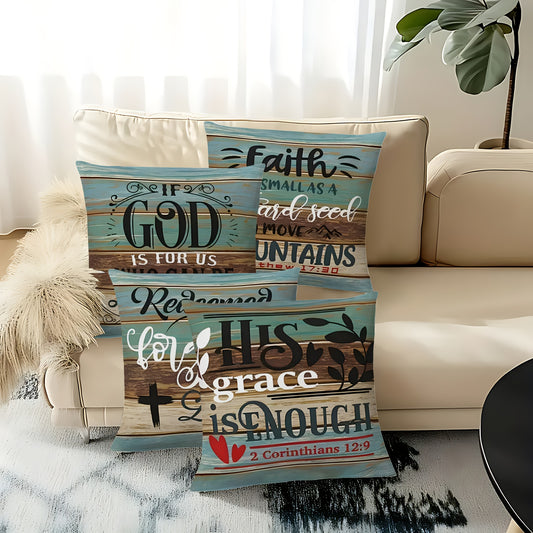 4pcs 17.7*17.7 Inches Modern Christian Faith Inspirational Scripture Pillow Covers - Printed With Zipper Closure, Pillow Cases For Sofa, Living Room, Bedroom, Office, Outdoor, Modern Farmhouse, Party Decoration & Home Decorat
