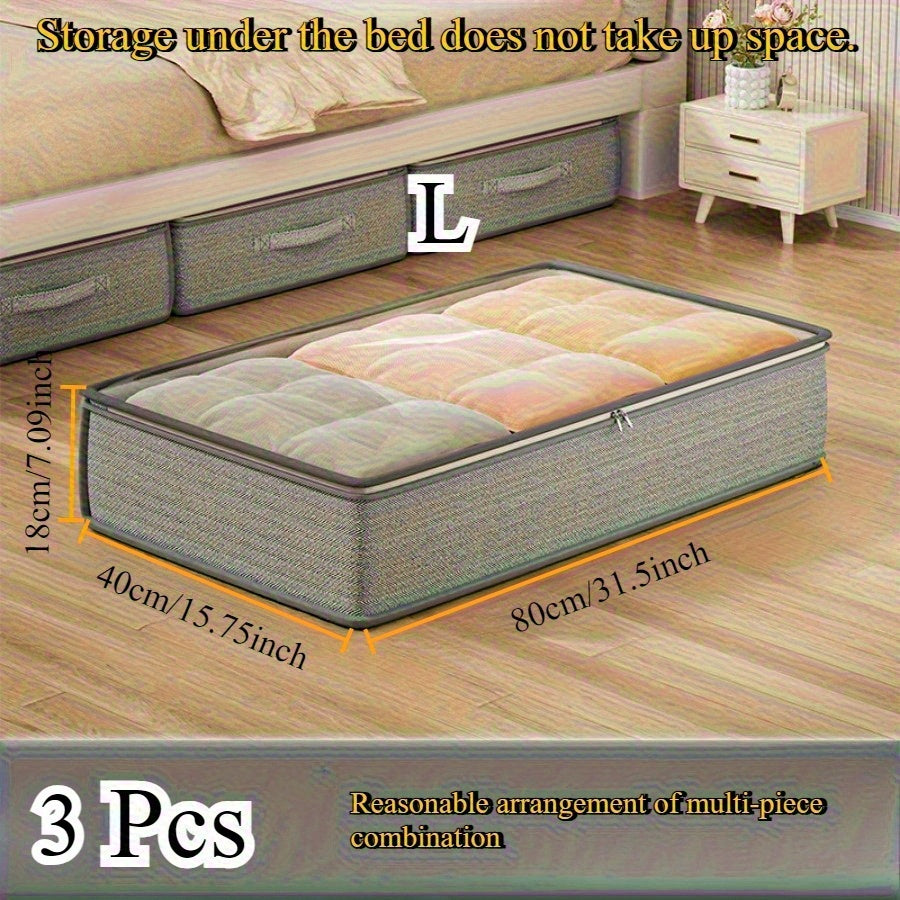 [Space-Saving Closet Organizer] 3pcs Underbed Closet Organizer and Storage Cabinet | Foldable, Space-Saving, Labor-Saving, for Blankets, Skirts, Quilts, Pillows, Clothes, and Underbed Storage