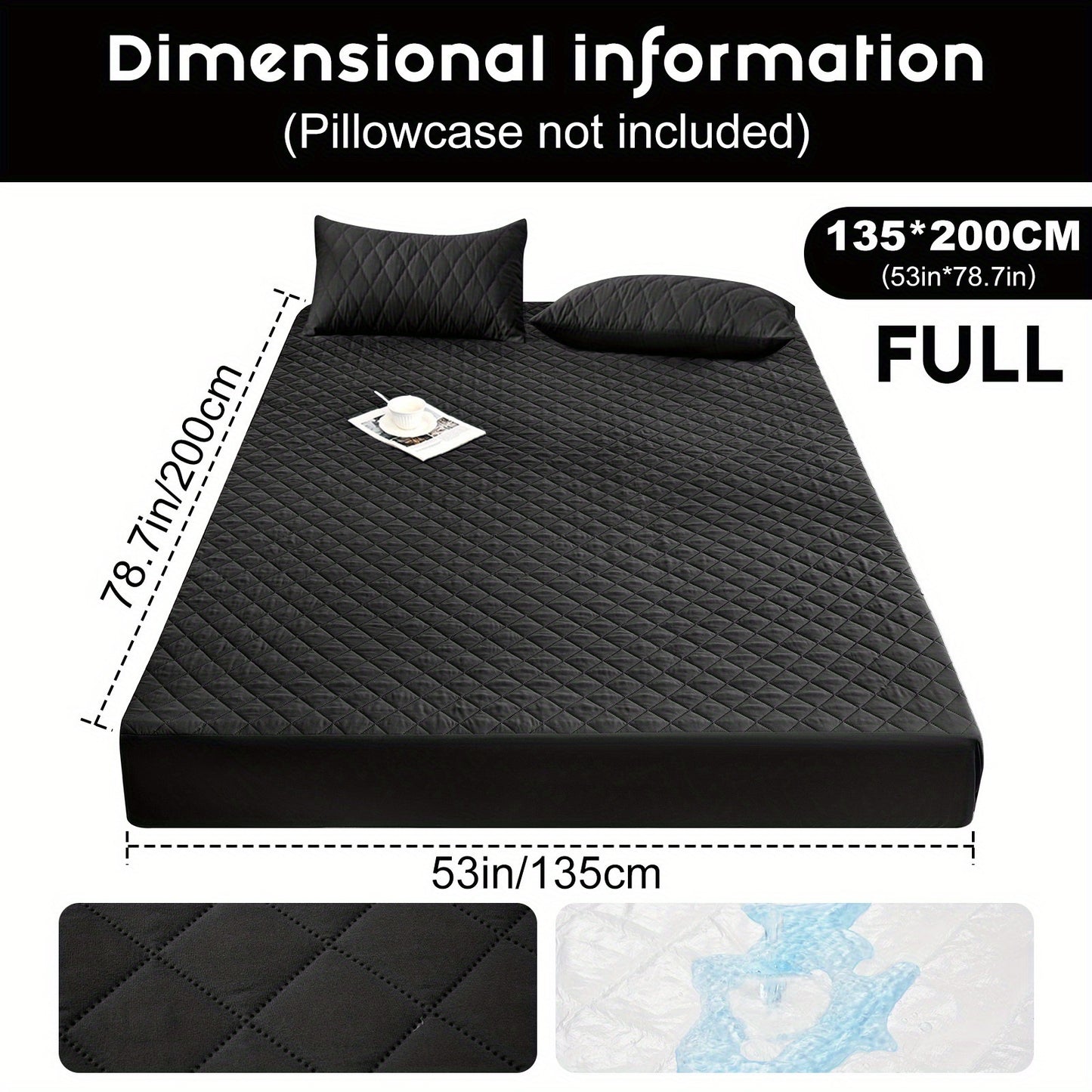 Waterproof Mattress Protector - Super Soft Quilted Polyester, Gray Satin Finish, Elastic Fit with Button Snap Closure, Machine Washable for Home & Hotel Use (Pillowcases Not Included), Comfortable Sleeping, Elegant Bedroom St