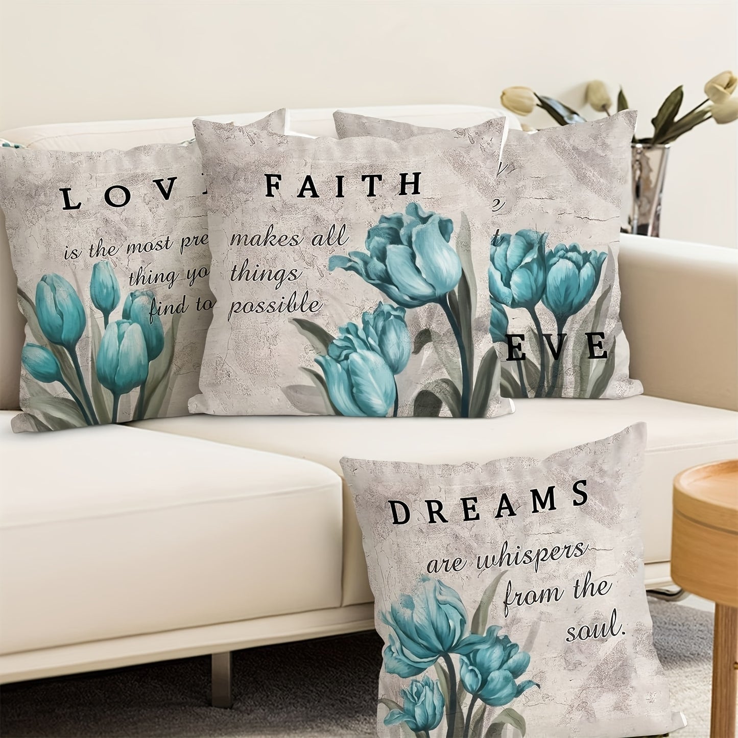 4pcs Easter Flower & Bunny Pillow Cover Set - Happy Easter & Hello Spring, Sofa Home Decoration, Room, Office, Living Room Decoration, No Pillow Core, Single-sided Printing - 17.7x17.7 Inches