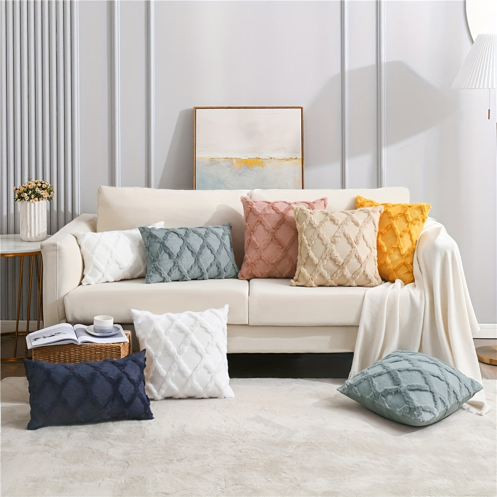 Set of 2 Bohemian Chic Velvet Throw Pillow Covers - Soft, Machine Washable, Woven Zipper Closure, Geometric Pattern Design - Decorative Cushion Covers for Living Room, Bedroom, and Outdoor Spaces