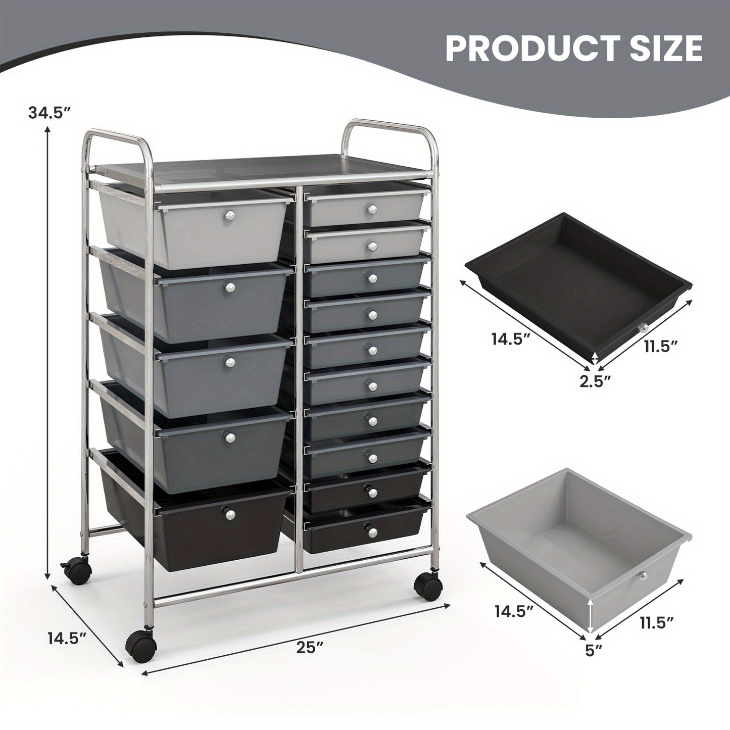 MULTIGOT 15 Drawer Rolling Storage Cart Tools Scrapbook Paper Office School Organizer, Desk & Drawer Organizer for Home Storage