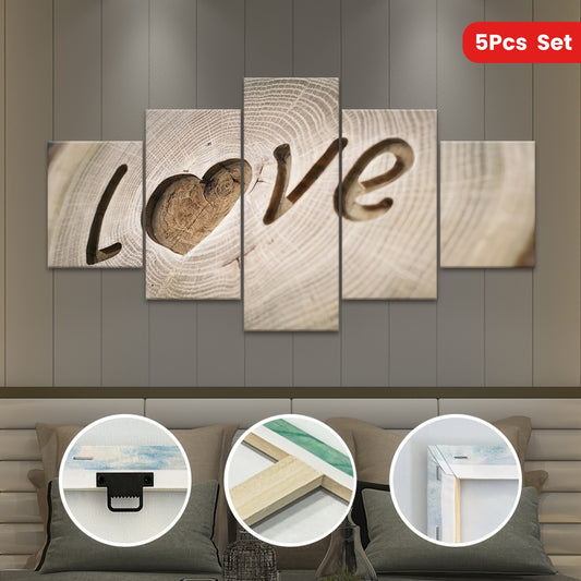 5pcs Love Tree Ring Canvas Art Set - Modern Wood Engraved Wall Decor, Waterproof & Odorless, Ideal for Bedroom, Living Room, Kitchen, Dorm - Perfect Gift for Family & Friends, Living Room Art|Modern Wall Art|Waterproof Print,