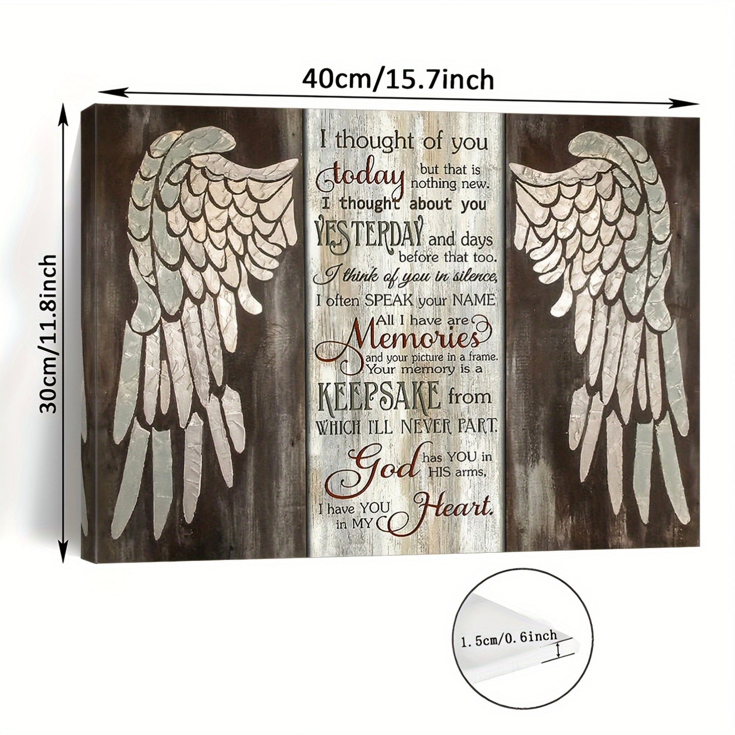 Rustic 11.8X15.7Inch Wooden Framed Canvas Art - 1pc Angel Wings Inspirational Quote Wall Decor - Woven Memory Print for Living Room, Bedroom, Kitchen, Home & Office, Bachelor Party Festival Gift Idea