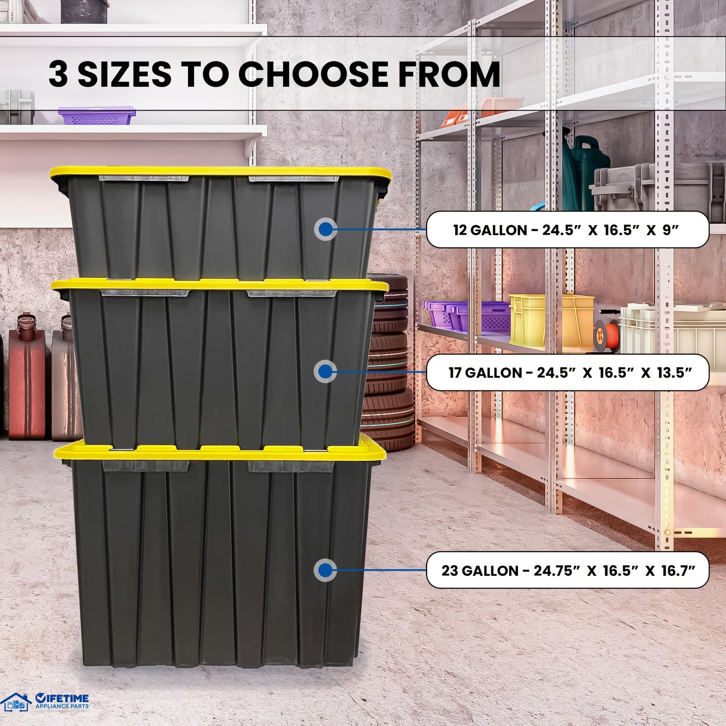 4pcs 17 Gallon/4pcs 23 Gallon/8pcs 12 Gallon Plastic Storage Bin Tote Organizing Container with Ultra Durable Secure Latching Lids, Stackable, Extra Strength Clear with Built In Handle - Black And Yellow