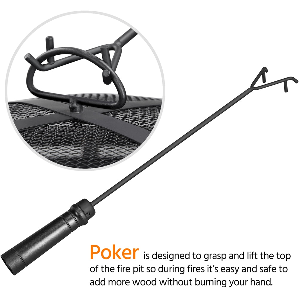 Costoffs Halloween Outdoor Iron Fire Pit Round Metal Outside Firepit with Mesh Screen Poker Rain Cover for BBQ/ Patio/ Backyard, Bronze