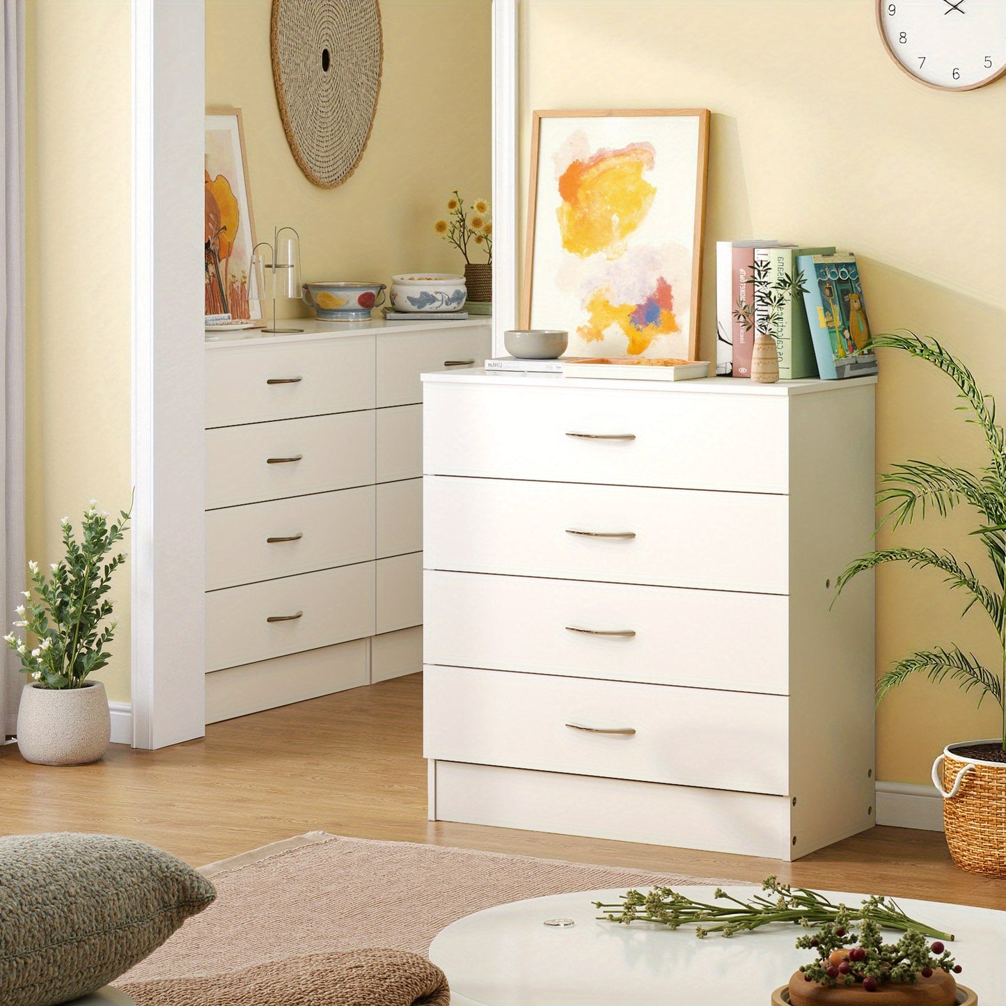 [Modern Minimalist Dresser] Compact Space-Saving Modern Minimalist Dresser - 4-Drawer Organizer with Flat Surface for Bedroom, Living Room, Entryway - Easy Assembly Required - White/Black Options Available