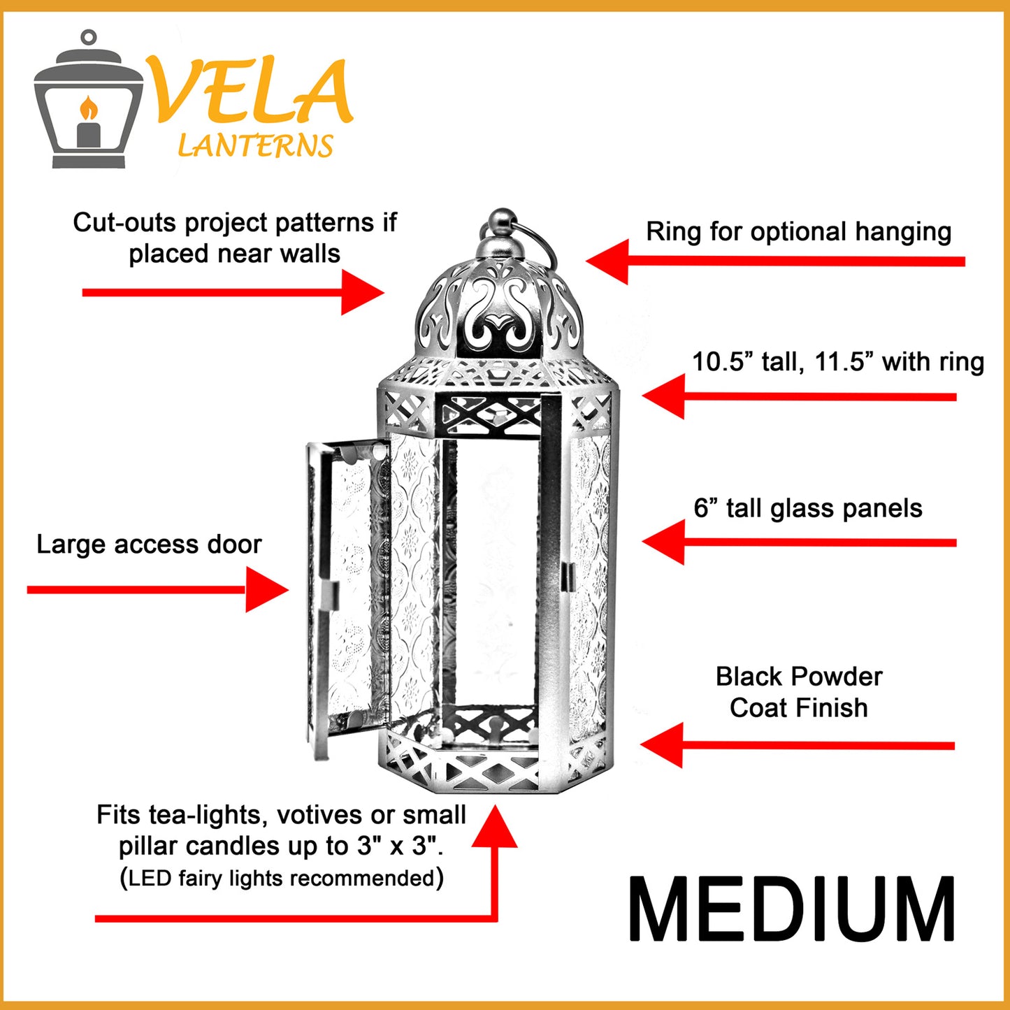 Stunning Ambient Lighting Safe and Stylish Glass Metal Moroccan Candle Lantern Holder Lamp with Battery-Operated LED Lights plus Remote Control – Handcrafted Lantern with Intricate Design and Embossed Glass, Indoor Home Dec
