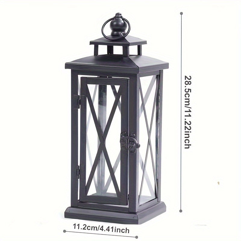 1pc Chinese Style Metal Candle Lantern with Glass Panels, Outdoor Windproof Floor-Mounted Candle Holder - Ideal for Wedding, Chapel Decor, Festive Celebrations - Christmas, Halloween, Valentine's Day, Universal