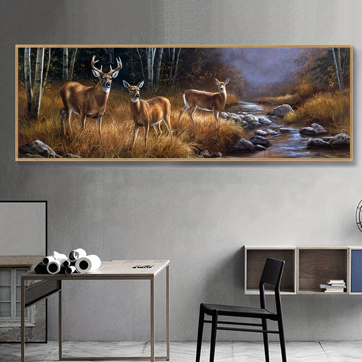 [Perfect Deer Canvas Art Poster] Chic Forest Deer Group Canvas Art Poster - Waterproof, Odorless Wall Decor for Living Room, Bedroom, Office - Perfect Birthday Gift, Frameless Animal Landscape Print