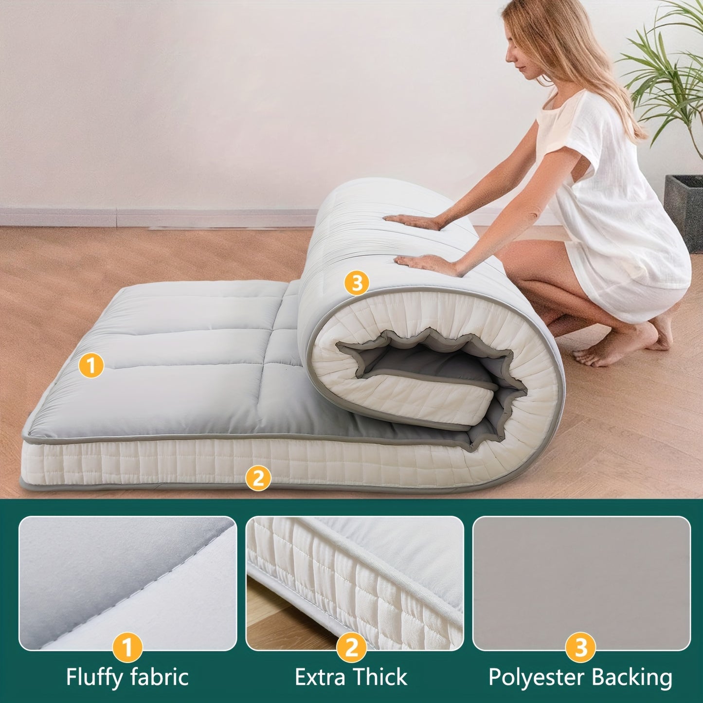LILYPELLE 4" Extra Thick Japanese-Style Floor Mattress - Memory Foam Foldable Roll-Up Design, Portable with Carrying Bag, Machine Washable for Camping, Travel, Guest Bed & Home Use, Home Sleeping Mat | Portable Mattress | Mem