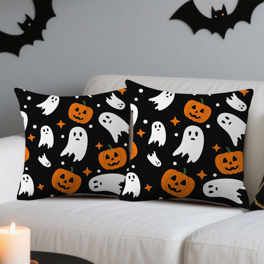 2pcs Halloween Throw Pillow Covers, Contemporary Style, Polyester 100., Zipper Closure, Hand Wash Only, Decorative Cushion Cases for Home, Living Room, Chair, Sofa - Orange Pumpkin & White Polka Dot Design, Halloween Decorati