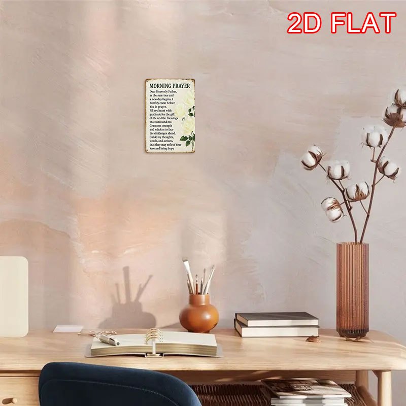 2D Flat, 1pc, 2D flat wall art in retro style iron sign with religious prayer and spiritual healing theme, morning prayer text, 20×30cm (8×12 inches), suitable for living room, bedroom, bathroom, garden, cafe, restaurant, p