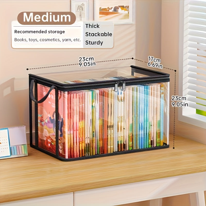 3 Sizes Available, Transparent PVC Storage Bag with Flip Lid and Viewing Window - Multipurpose Storage Box for Toys, Crafts, Books, School Supplies, Snacks - Durable Rectangular Home Organizer Box, 4 Seasons Suitable