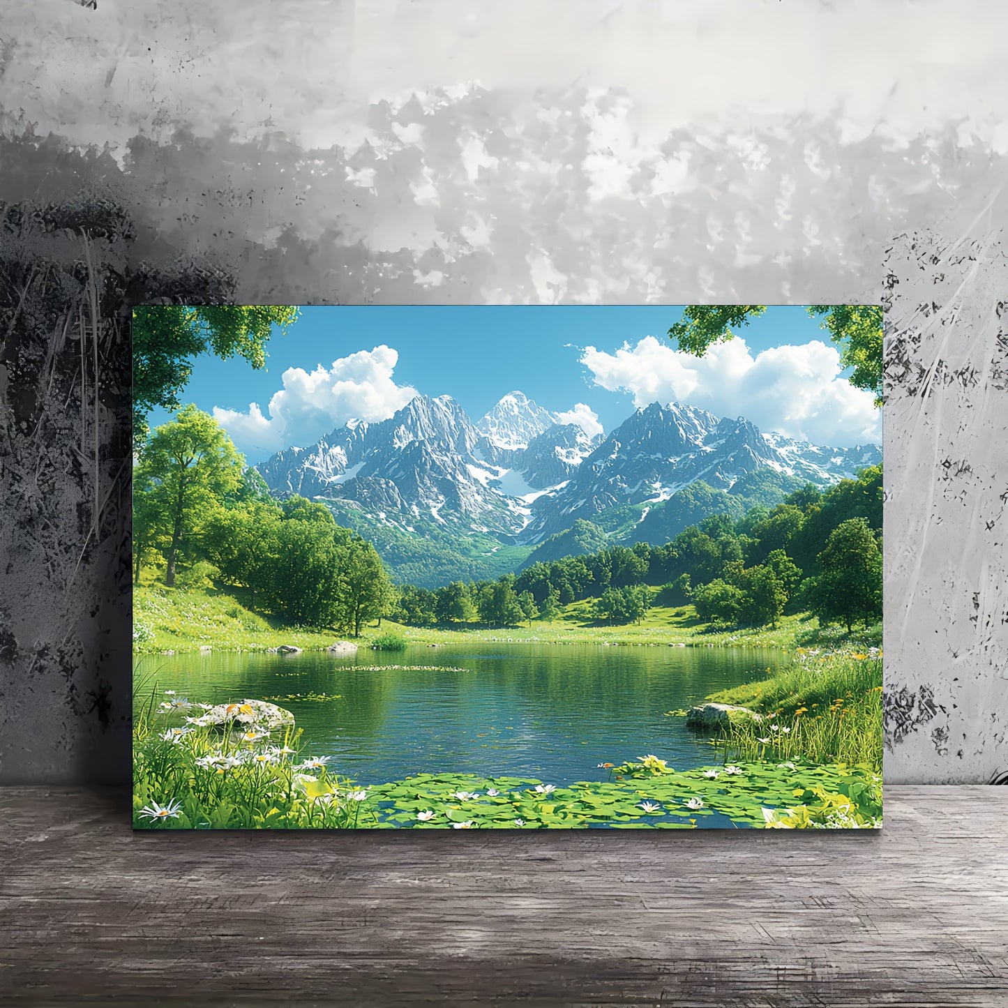 Room Decor 1pc Scenic Mountain Lake Canvas Wall Art, Wooden Framed Nature Landscape Print, 11.8x15.7 inches, Bachelor Party Decor, Woven Wall Hanging for Living Room, Bedroom, Office, Unique Christmas Gift Idea