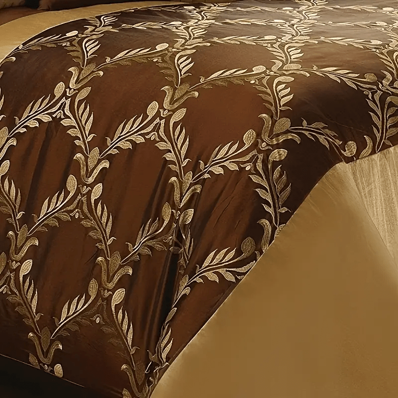 7 Piece Classic Embroidery Comforter Set King/Queen- Black And Silver Faux Silk Fabric Embroideried-1 Comforter, 2 Shams, 3 Decorative Pillows, 1 Bedskirt