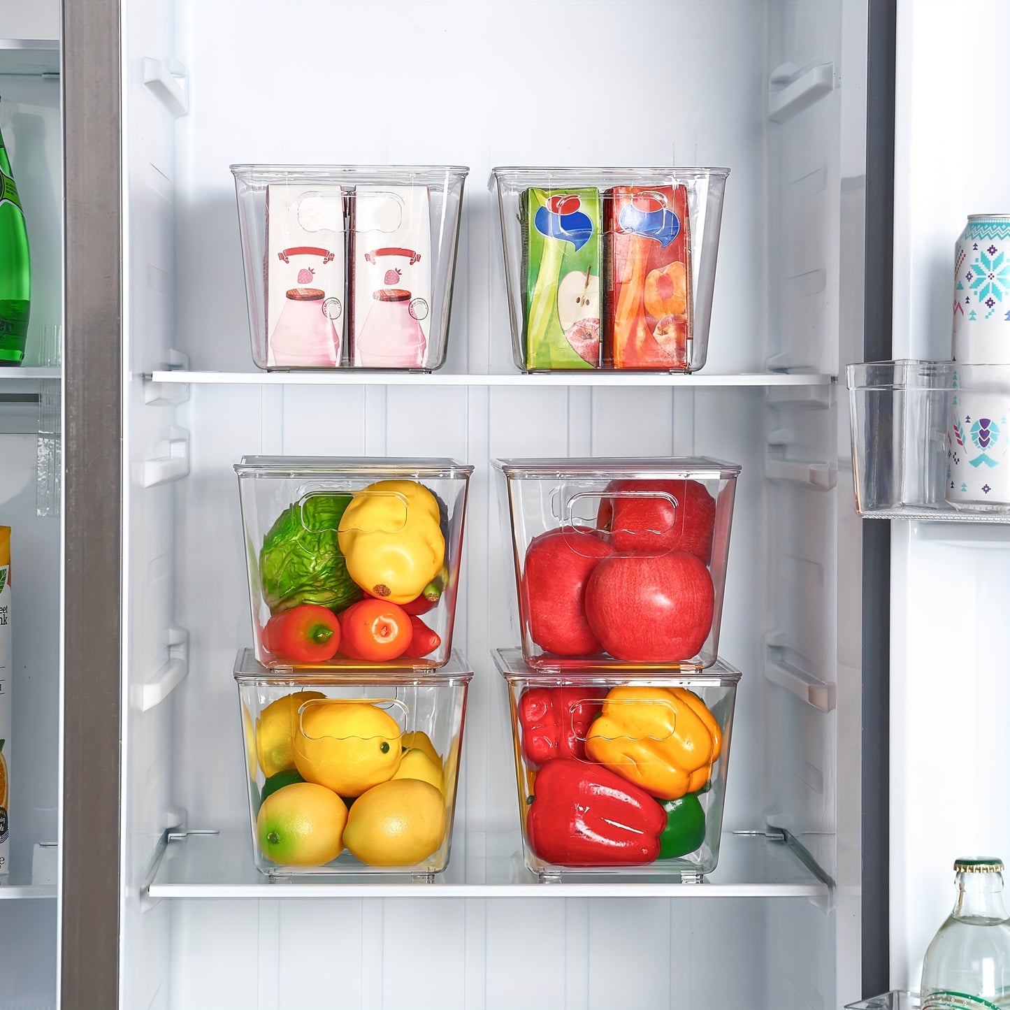 Vtopmart 6 Pack Clear Stackable Storage Bins With Lids, Medium Plastic Containers With Handle For Pantry Organizer And Storage, Perfect For Kitchen, Fridge, Cabinet, Closet, Bathroom Organization