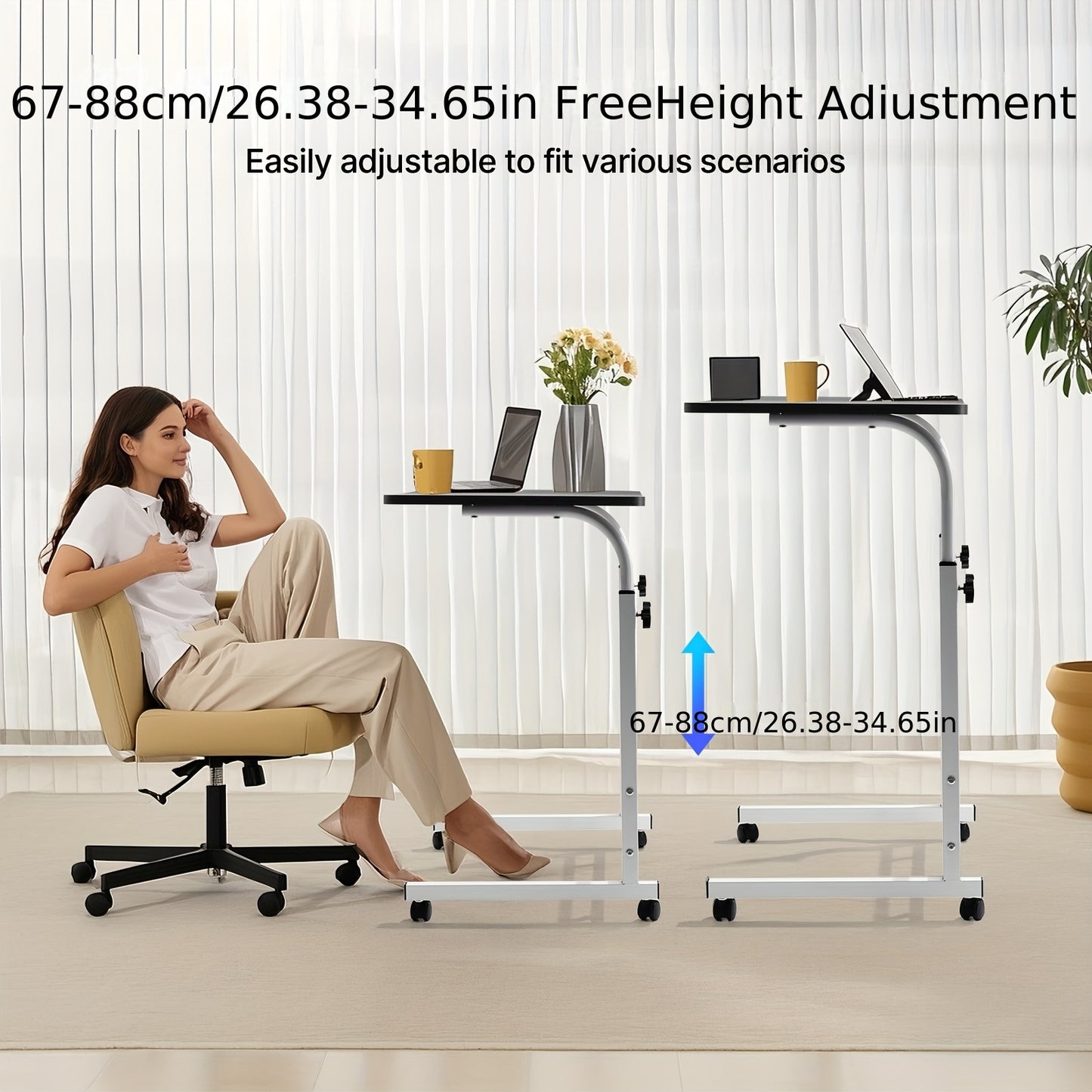 40*80cm Adjustable Height Standing Desk, Mobile Computer Table with Wheels, 26.4"-34.7" Height Range, Spacious and Stable Study Desk, Suitable for Home, Office, and Living Room