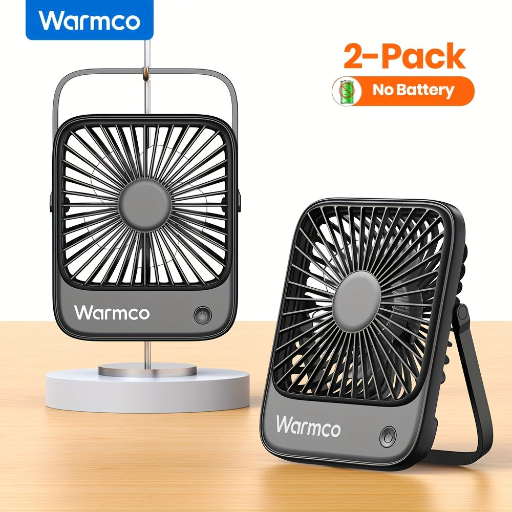 Warmco 2-Pack USB-C Desk Fan - Quiet Operation, 3 Speeds with 180° Tilt & Foldable Design, Strong Airflow Compact Personal Cooling Fan for Office Desk, Home, Workspace (USB-C Powered), Desktop Accessory | Sturdy Construction
