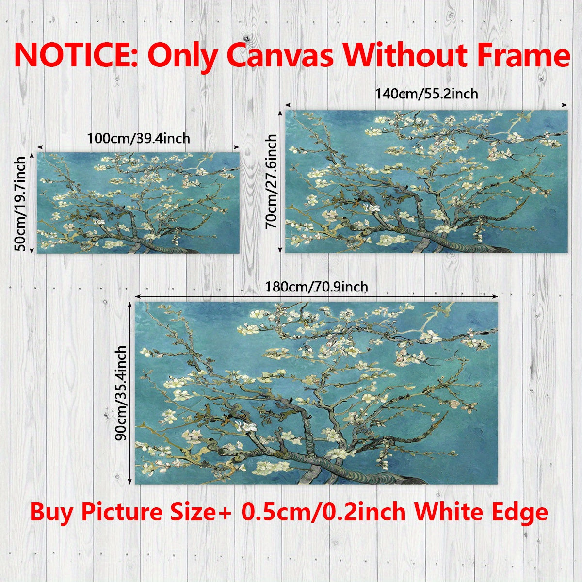2D Flat Van Gogh Almond Blossom Canvas Poster - Unframed Art Deco Wall Art, Floral Style Painting for Home & Office Decor, Perfect Gift for Living Room, Bedroom, Cafe, or Dorm, Bedroom Wall Art | Unframed Canvas Print | Van G