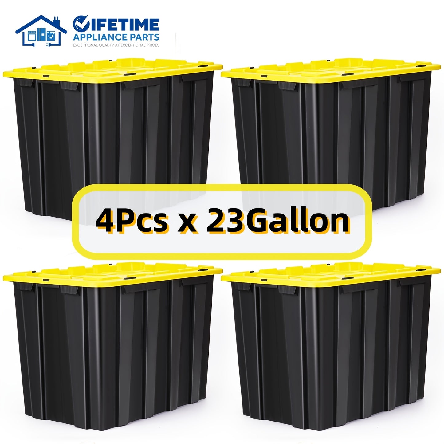 4pcs 17 Gallon/4pcs 23 Gallon/8pcs 12 Gallon Plastic Storage Bin Tote Organizing Container with Ultra Durable Secure Latching Lids, Stackable, Extra Strength Clear with Built In Handle - Black And Yellow