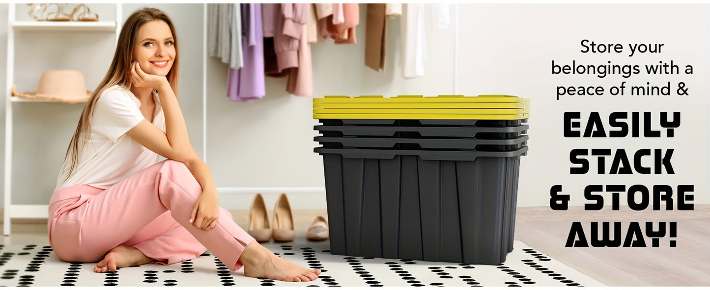 4pcs 17 Gallon/4pcs 23 Gallon/8pcs 12 Gallon Plastic Storage Bin Tote Organizing Container with Ultra Durable Secure Latching Lids, Stackable, Extra Strength Clear with Built In Handle - Black And Yellow