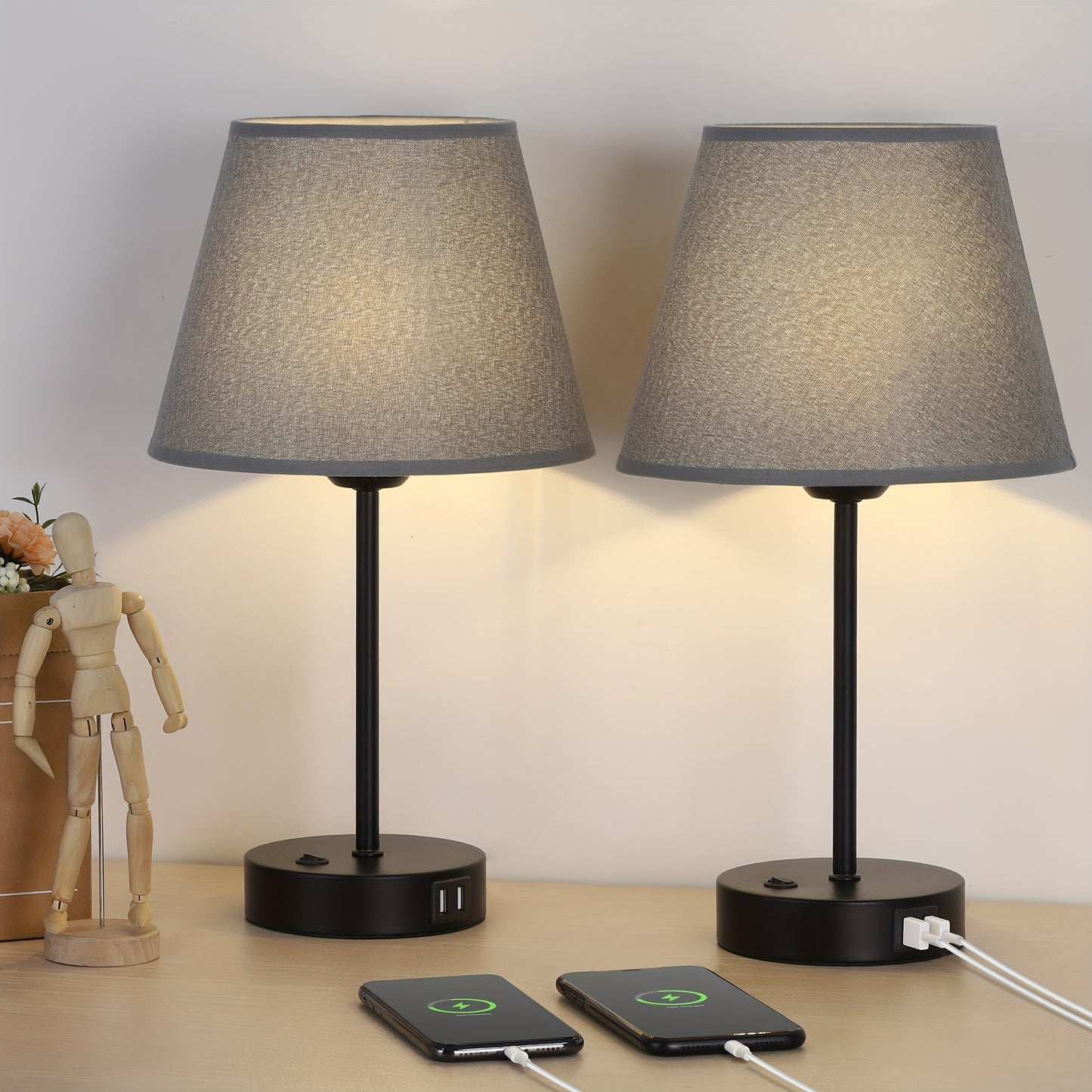 Table Lamps Set Of 2 with Dual USB Charging Ports, Modern Bedside Lamps Perfect for Bedroom, Living Room, Study Room