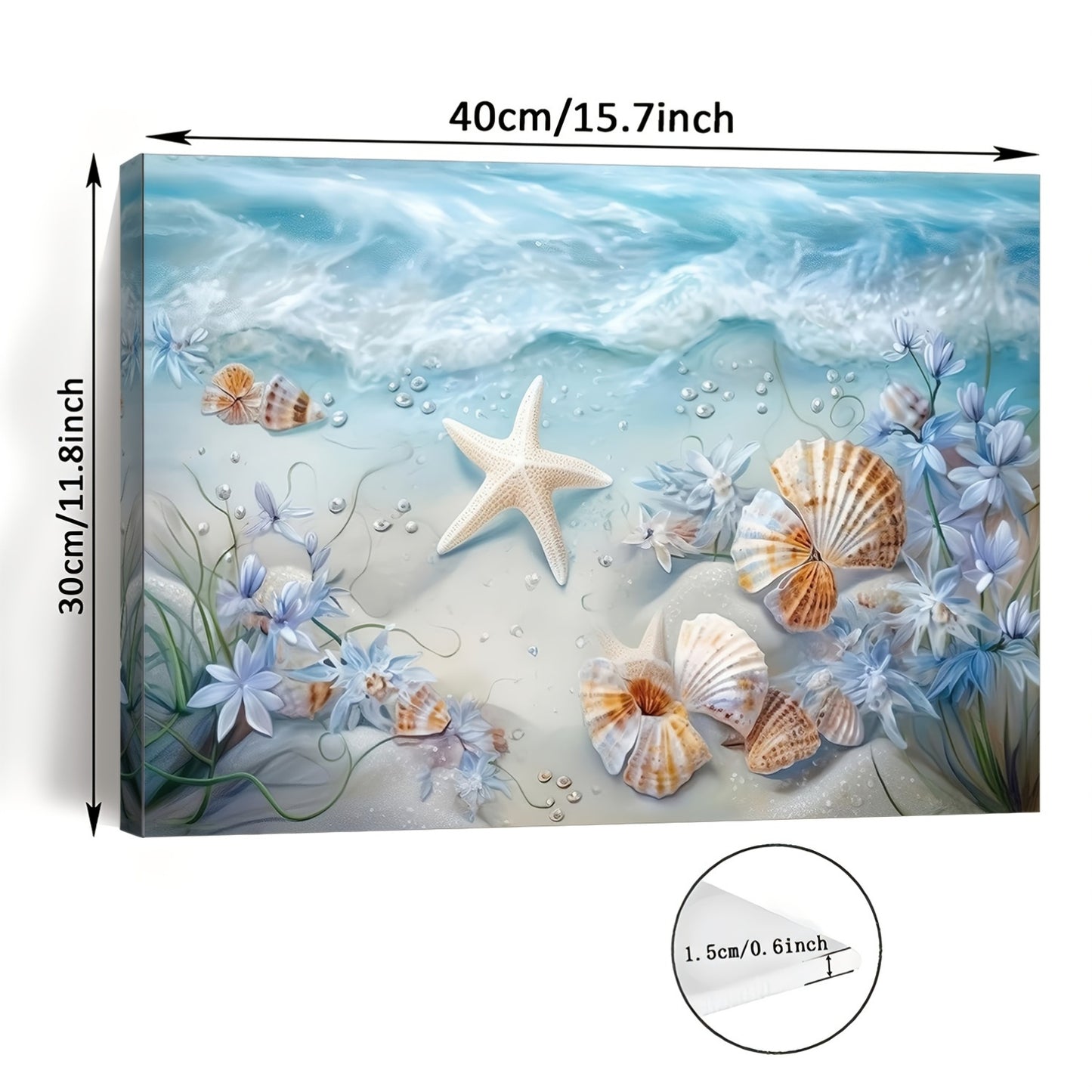 [1pc Coastal Beach Art] 1pc Coastal Beach Starfish and Seashell Canvas Wall Art Print, 11.8x15.7 inches, Woven Fabric, Home & Office Decoration, Unique Christmas Gift Idea
