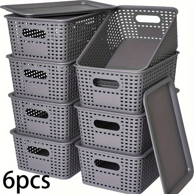 6pcs Stackable Plastic Storage Bins with Lids - Durable Gray Organizer Baskets for Home, Office, and Classroom - Multi-Purpose Shelf Bins, 10.2x7.2x4.1 Inches, Home Organization | Sleek Storage Solution | Stackable Bins