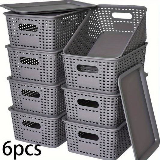 6pcs Stackable Plastic Storage Bins with Lids - Durable Gray Organizer Baskets for Home, Office, and Classroom - Multi-Purpose Shelf Bins, 10.2x7.2x4.1 Inches, Home Organization | Sleek Storage Solution | Stackable Bins