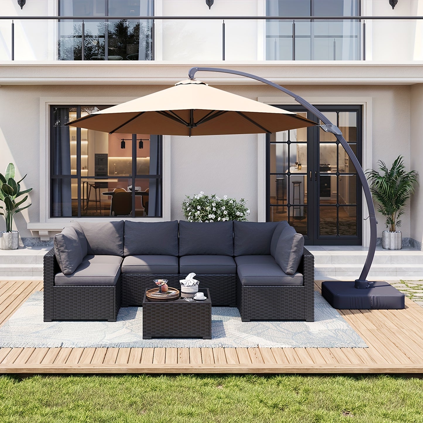 Oneinmil 3 & 8pcs Outdoor Sectional Patio Furniture Set with Fire Pit Table | L-Shaped Wicker Rattan Conversation Set | 4" Thick Waterproof Cushions for All-Weather Seating - Patio Furniture Outdoor for Deck, Garden, Poolside
