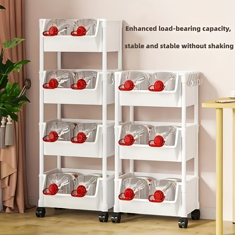5/3 Layer White Storage Shelf, Wheeled Mobile Rack, Suitable For Living Room, Bedroom, Dormitory, Office, Garage Space, Best Storage Shelf For Rack, Standing Shelf