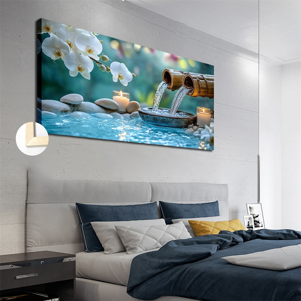[Serene Canvas Art] 20x40 Inches Large Framed Canvas Wall Art | Serene White Pebble Design with Candlelit Ambiance, Ideal for Home, Office, Bedroom, Living Room Decor, Tranquil Room Accent, Candlelit Scene, Realistic Stone Te