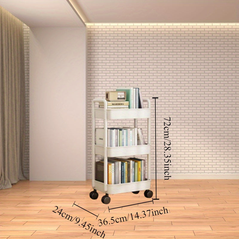 [Durable Storage Cart] Durable Multi-Layer Storage Organizer Cart | Easy to Move, Ideal for Kitchen, Bathroom, Bedroom - White and Black, 2D Flat