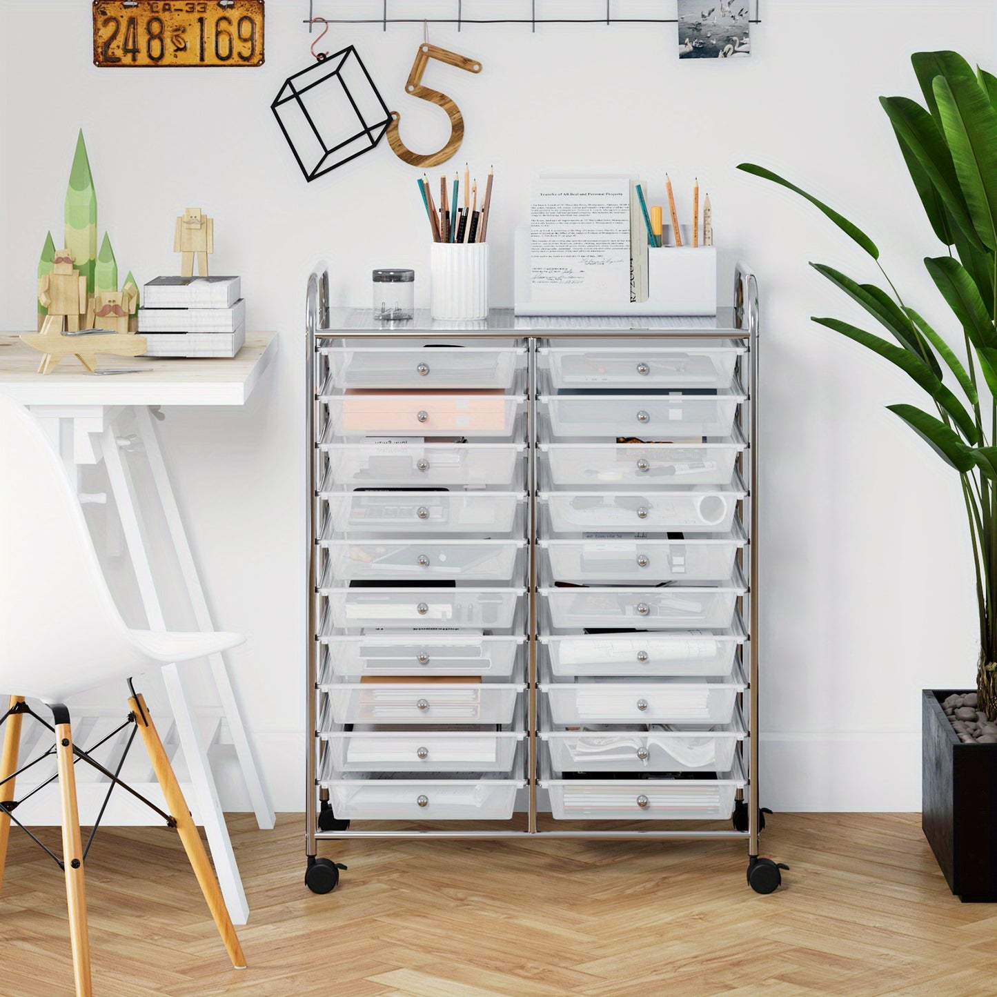 Lifezeal 20 Drawers Rolling Cart Storage Scrapbook Paper Studio Organizer Bins Clear