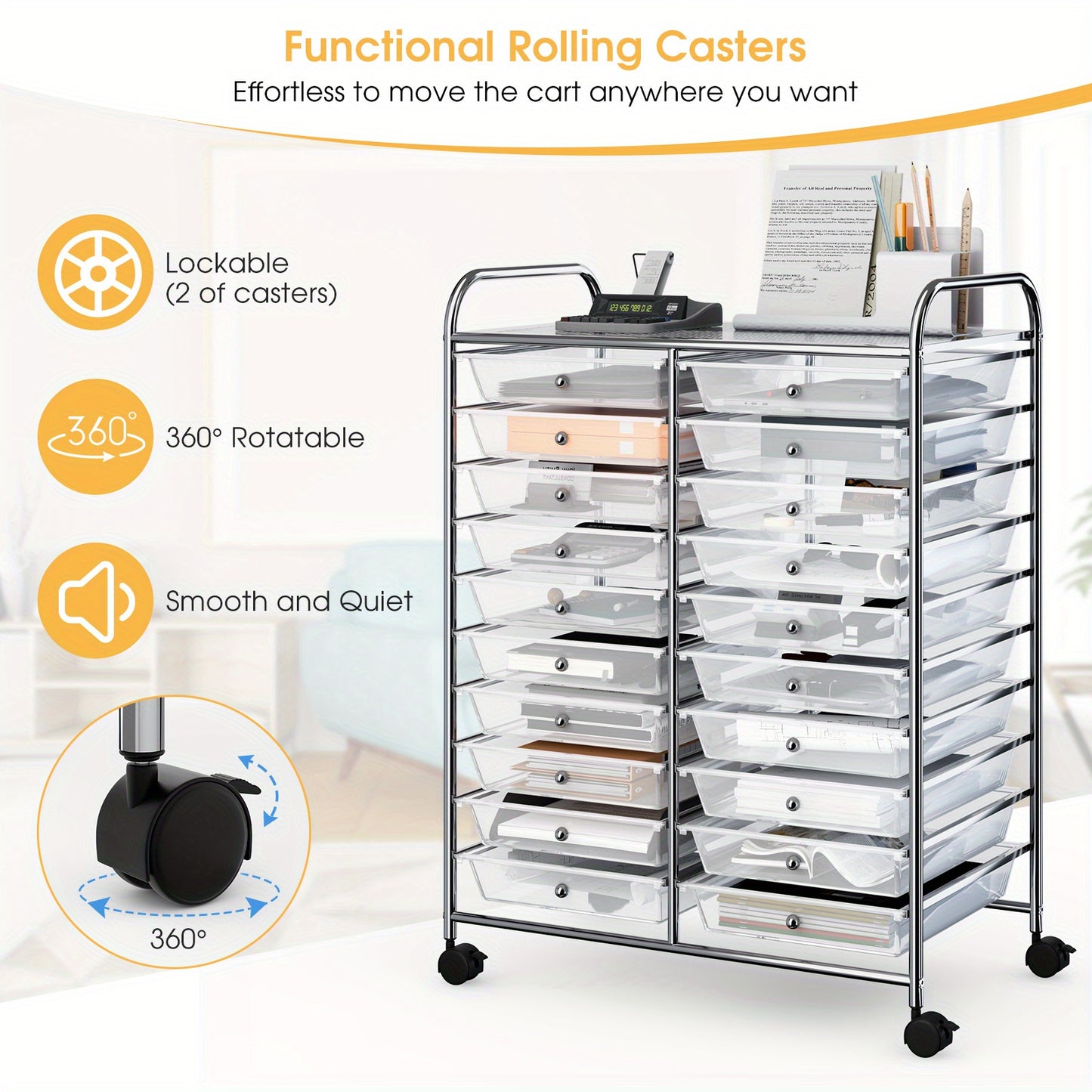 Lifezeal 20 Drawers Rolling Cart Storage Scrapbook Paper Studio Organizer Bins Clear