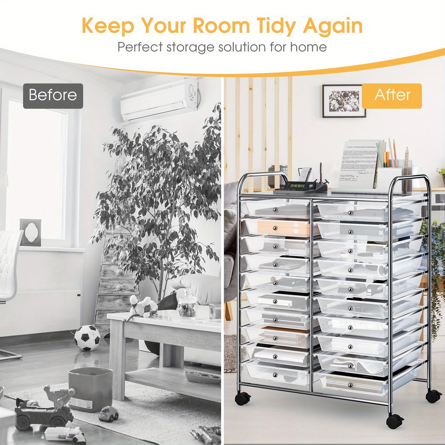 Lifezeal 20 Drawers Rolling Cart Storage Scrapbook Paper Studio Organizer Bins Clear