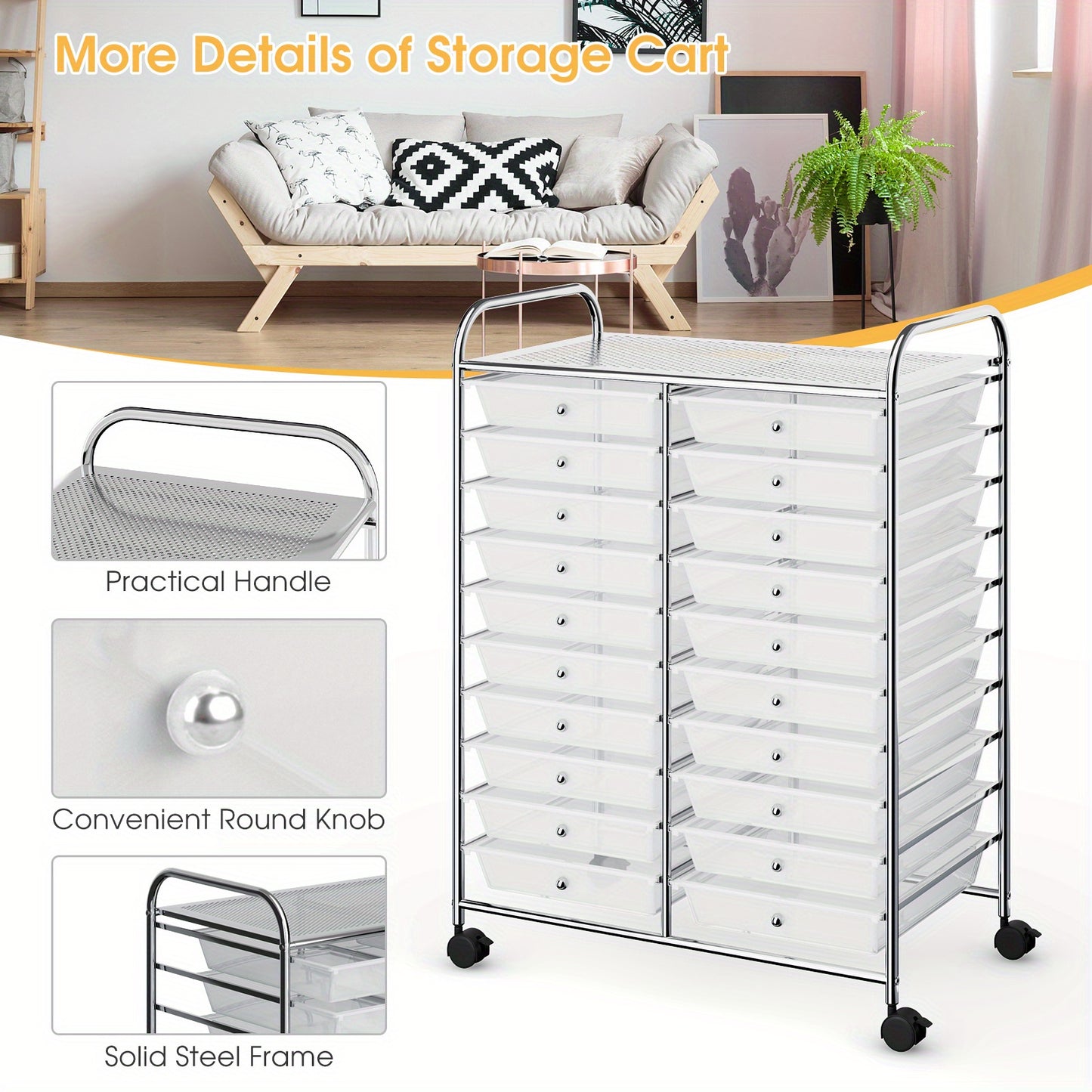 Lifezeal 20 Drawers Rolling Cart Storage Scrapbook Paper Studio Organizer Bins Clear