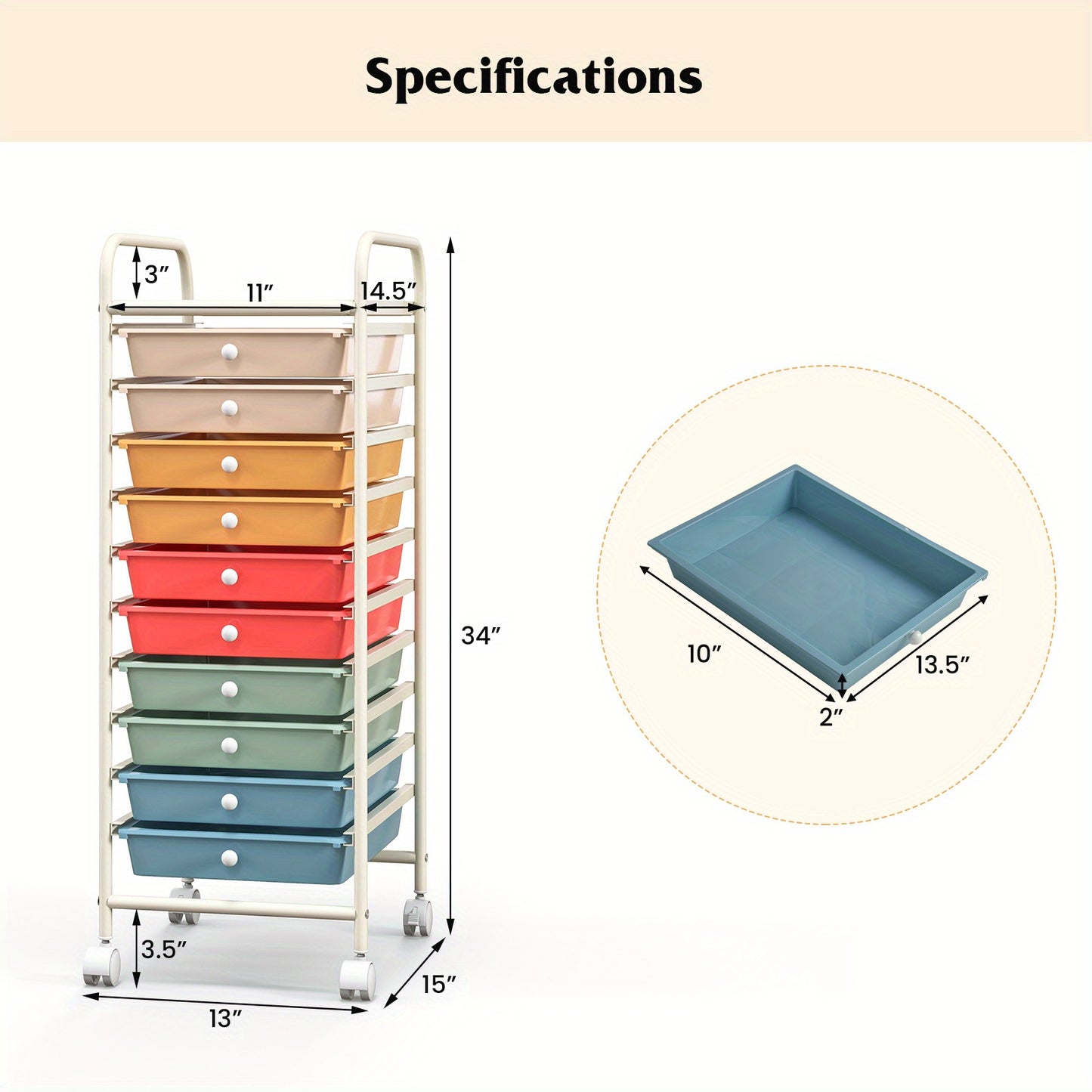 Safstar 10 Drawer Rolling Storage Cart Scrapbook Paper Office School Organizer Macaron