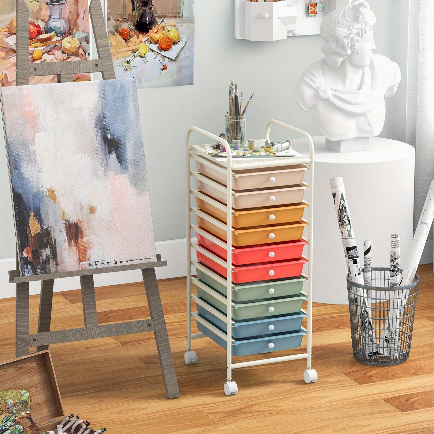 Safstar 10 Drawer Rolling Storage Cart Scrapbook Paper Office School Organizer Macaron